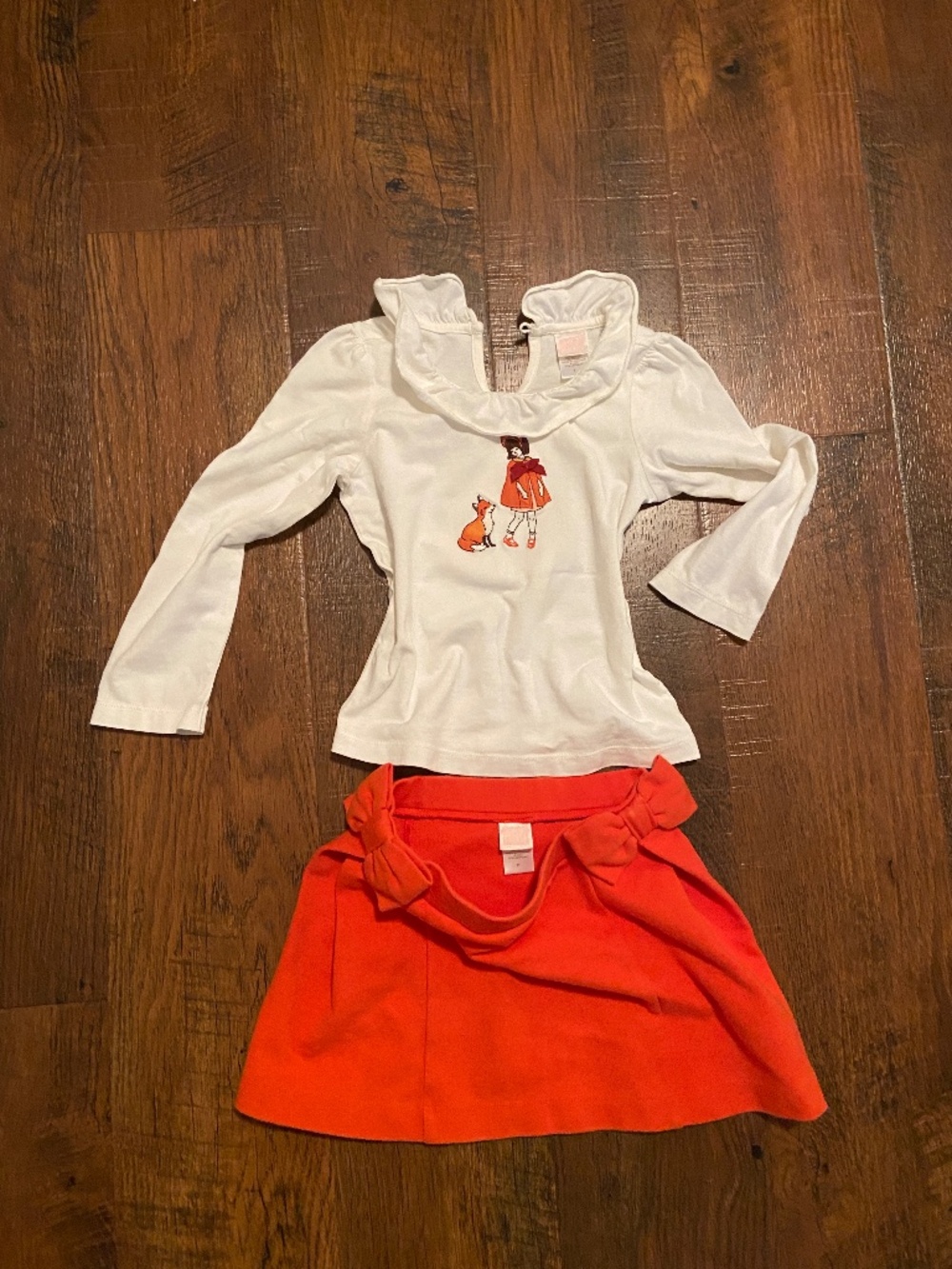 Janie and Jack top and skirt sz 3 and 2 Fall Orange white Fox Thanksgiving Casua
